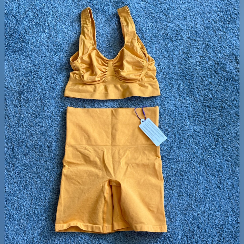 Yellow nearly naked YITTY shorts and bra top combo